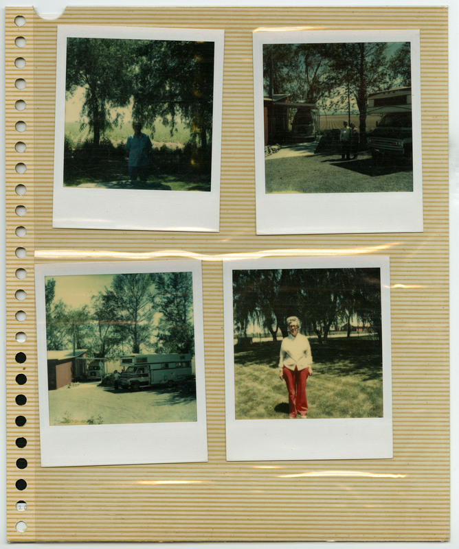 Image of Donald "Don" E. Crabtree standing under a tree. Image of Evelyn and Donald "Don" E. Crabtree standing next to their RV. Image of Evelyn and Donald "Don" E. Crabtree standing next to their RV. Image of Evelyn Crabtree standing near trees.