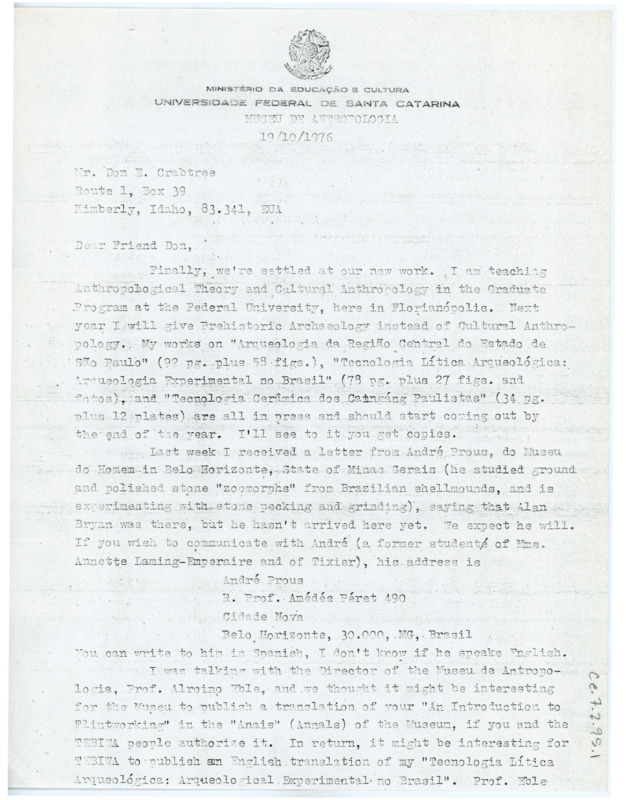 Photocopy of a letter from Tom O. Miller to Don Crabtree.