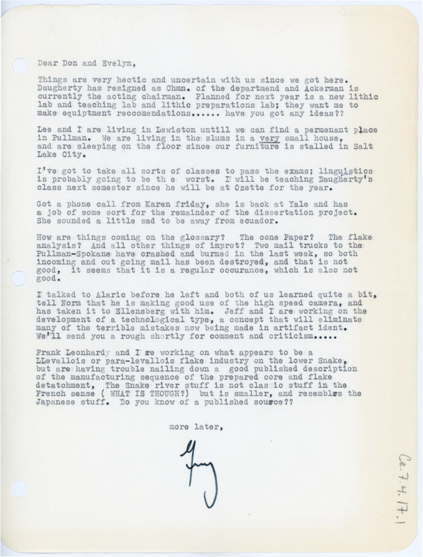 Letter from Guy R. Moto to Don and Evelyn Crabtree regarding recent happenings such as the resignation of Dick Daugherty.