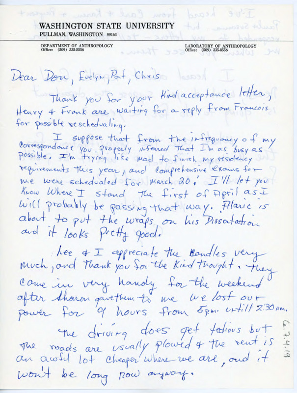 Letter from Guy R. Moto to Don and Evelyn Crabtree thanking them and others for his acceptance letter and the kind gifts sent with it.