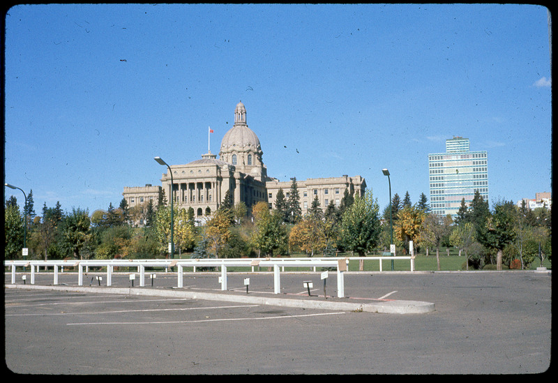 A photographic slide of a scenic view of a government building.