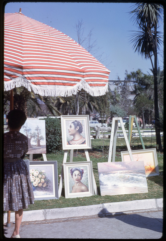 A photographic slide of an outdoor art gallery.