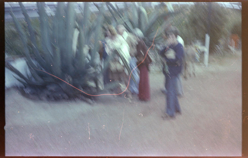 A photograph of a group of unidentified people standing outside.