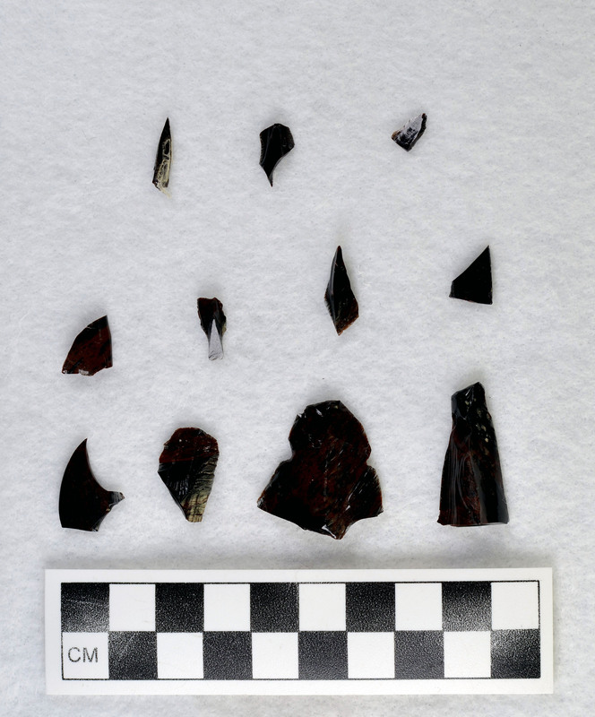 Broken pieces from Ce.1212 macro flake, damaged while on display, a lot of the pieces were able to be mended but these were not.