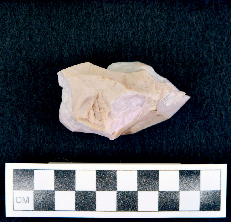 Heat treated. Ce.1617 - Ce.1656: Examples of heat treated flakes that were heated up too quickly and cooled off too quickly. There are examples of pot-lidding and crazing. Pot-lidding occurs when stone is heated too quickly and crazing occurs from a rapid cooling.