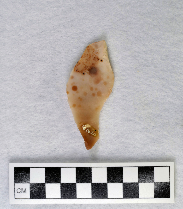 Heat treated, associated w/Ce.1617 Examples of heat treated flakes that were heated up too quickly and cooled off too quickly. There are examples of pot-lidding and crazing. Pot-lidding occurs when stone is heated too quickly and crazing occurs from a rapid cooling.