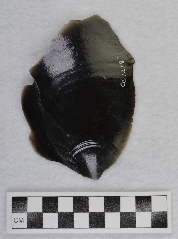 This is an uncommonly large erraillure flake produced by Donald E. Crabtree. For further information see Crabtree, 1972, pg. 31.