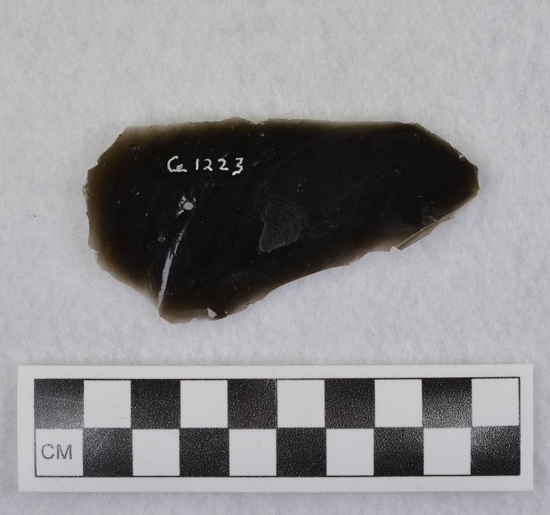 This is an uncommonly large erraillure flake produced by Donald E. Crabtree. For further information see Crabtree, 1972, pg. 31.