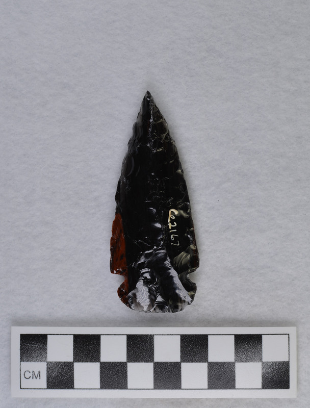 Note with point states this biface could have been created by field school student, Jane Rosenthal and sent to Donald E. Crabtree.