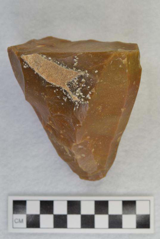 While visiting Donald E. Crabtree at home in Kimberly, Idaho, Francois Bordes created several blades from Ce.2497, using a Danish hammerston technique. Blades were made by grinding platform and using a dragging blow with hammerstone. (GT) Ce.2501 and Ce.2499 can be refit to Ce.2497. Associated with Ce.2171, Ce.2498 - Ce.2501. See also Ce.2580 - Ce.2590.