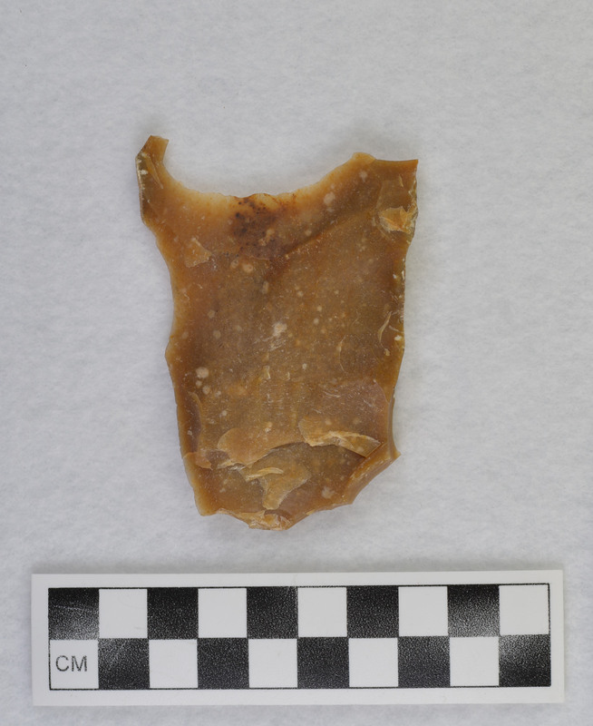 Danish Technique Hammerstone. This was probably made and sent to Don by someone in France as the material is Grand Pressigny flint. Blades were made by grinding platform and using a dragging blow with hammerstone.  (GT) See also Ce 2497 - Ce 2501