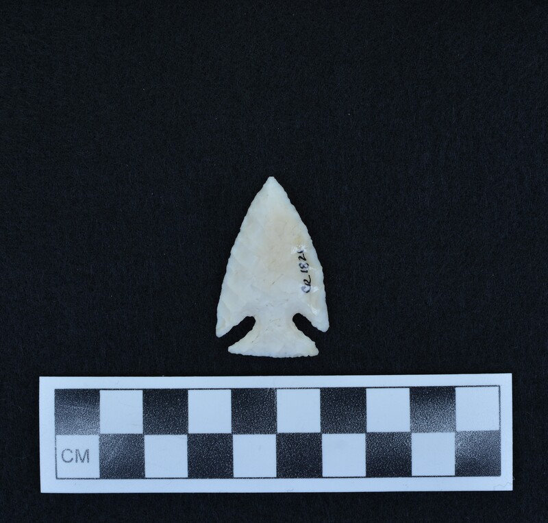 Corner notched. Material from river grounds near Hagerman, Idaho.