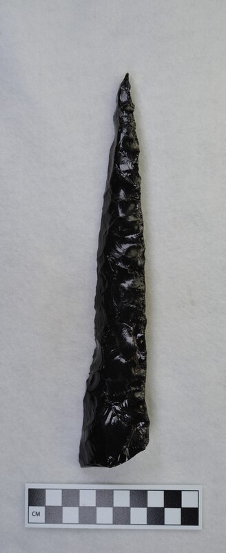 Large spear, distal portion, percussion, Some marginal pressure retouch. (GT)