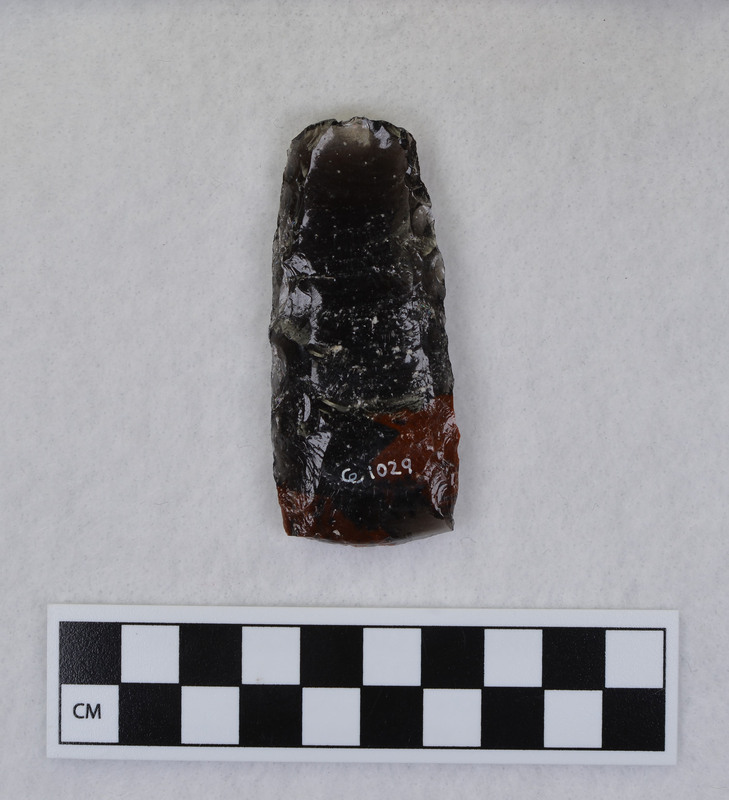 Channel flaking, percussion anvil supported. Percussion anvil supported. From junk pile in backyard. (JW)Mends w/ Ce.1923.