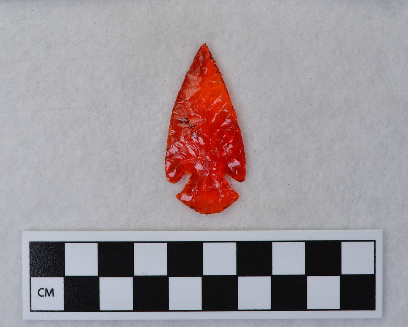 Donald E. Crabtree created this corner notched biface by using glass from a brokem tail light.