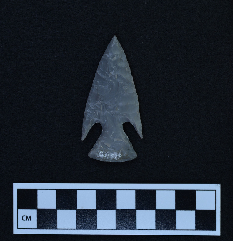 A corner notched biface made by Donald E. Crabtree.