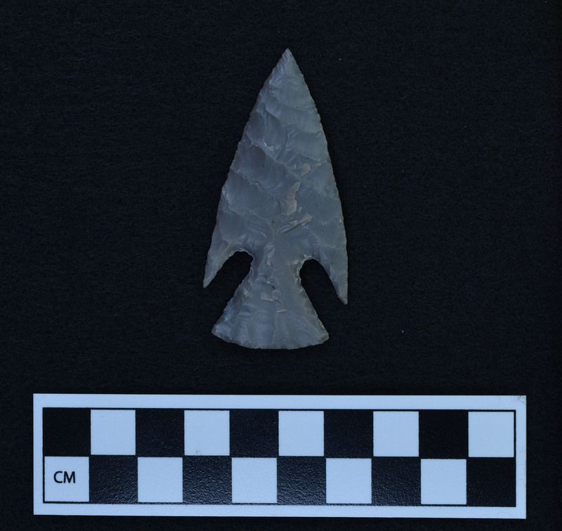 A corner notched biface made by Donald E. Crabtree.