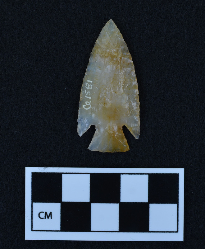 A corner notched biface made by Donald E. Crabtree.