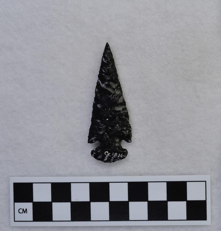 A corner notched biface made by Donald E. Crabtree.