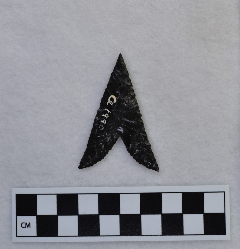 A biface created by Donald E. Crabtree. The base has been indented in some unknown way.