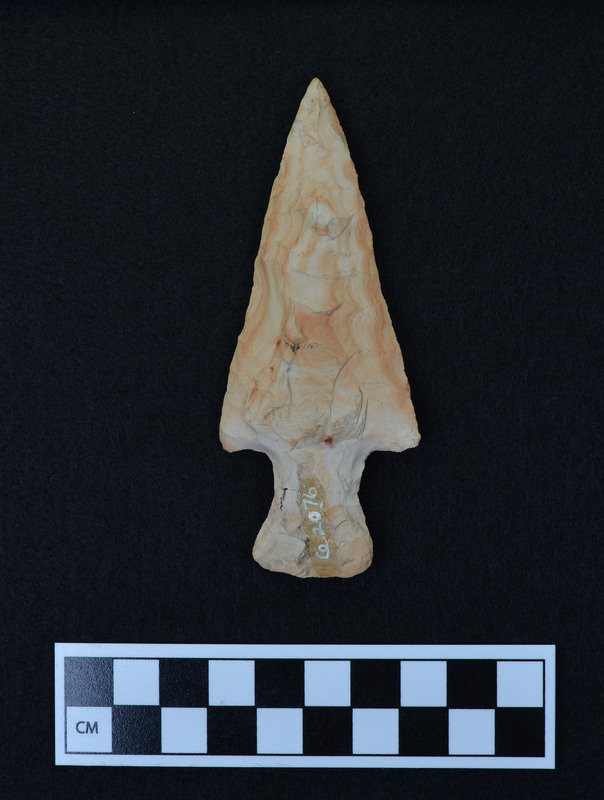 Stemmed, broad collateral pressure flaking