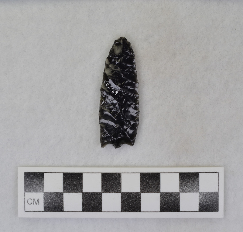 Blank ready for channel flake removal, Surface to be fluted is slightly concave along the long axis causing problems for flake removal. Would probably have broken about at midline.