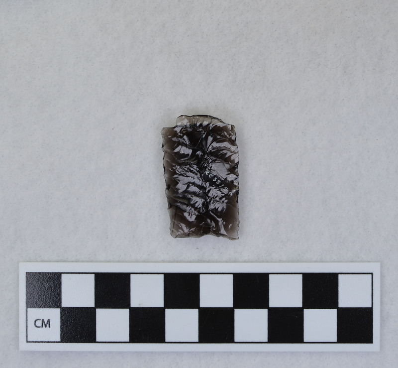 Distal end ground to rest on anvil. Ce.3575A - proximal fragment, Ce.3575B - distal fragment.Bending fracture resulting from attempt to detach channel flake. (JW)