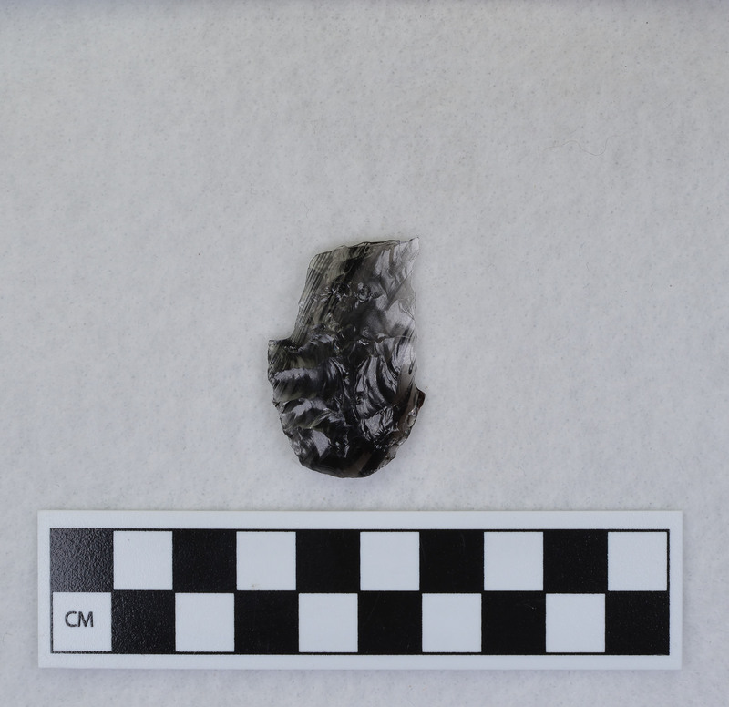 Attempted Clovis, tip ground to rest on anvil. Ce.3591A - proximal end, Ce.3591B - distal end. Point rotated upon impact of percussor, changing angle of blow and severing the distal end. (JW)