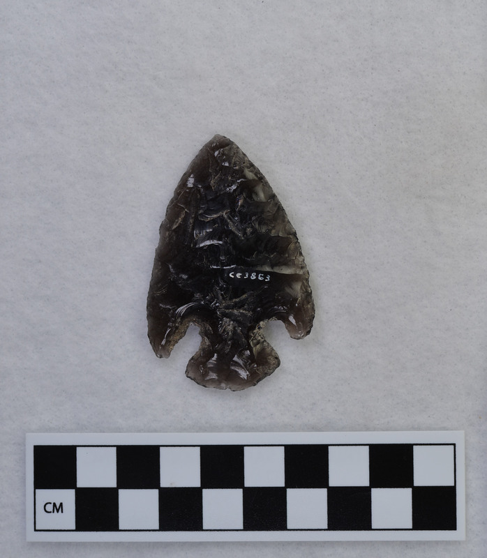 Corner notched, pressure flaked