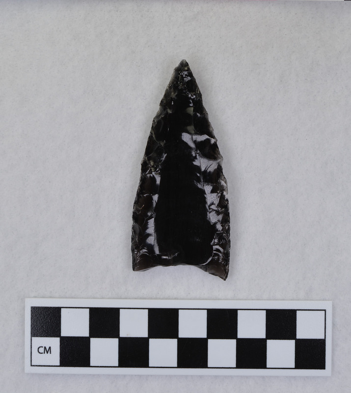 A biface created by Donald E. Crabtree. The object has been fluted, and has a heavily ground channel flake platform.