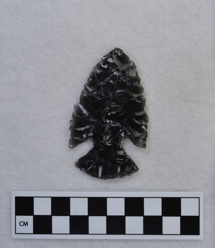 Corner notched, pressure flaked