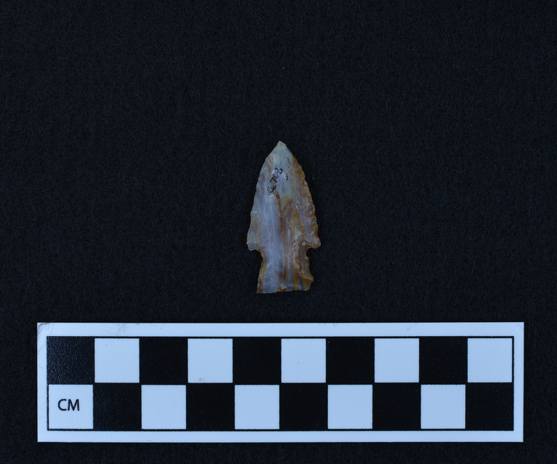 A stemmed point, biface, created by Donald E. Crabtree.