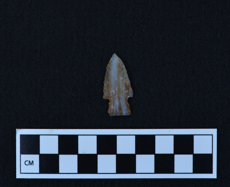 A stemmed point, biface, created by Donald E. Crabtree.