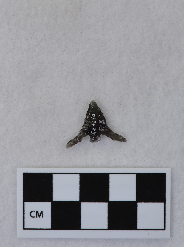 Donald E. Crabtree made this biface from Guadalajaran obsidian The object is made in the Columbia River style with an expanding stem.