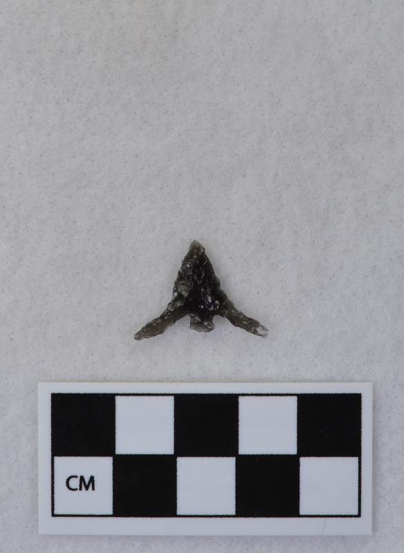 Donald E. Crabtree made this biface from Guadalajaran obsidian The object is made in the Columbia River style with an expanding stem.