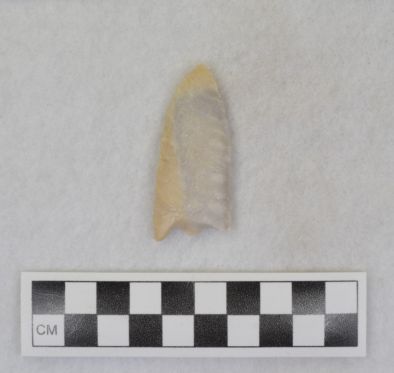 Folsom, heat treated First channel flake terminated early at flaw in material, discarded. (JW)