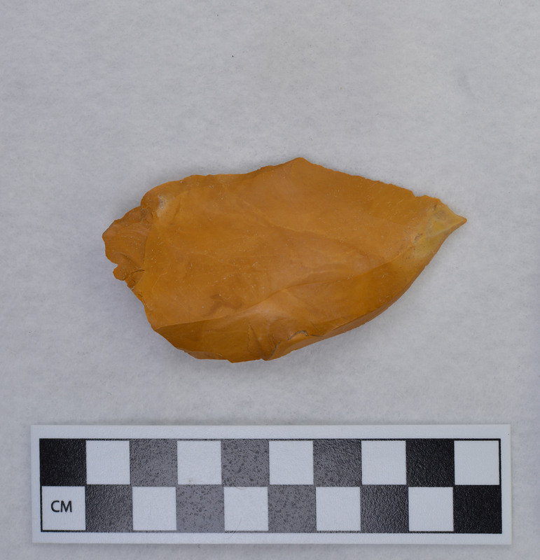 A piece of debitage made by Jacques Tixier. Tixier sent this to Crabtree as and example of material from Algeria.