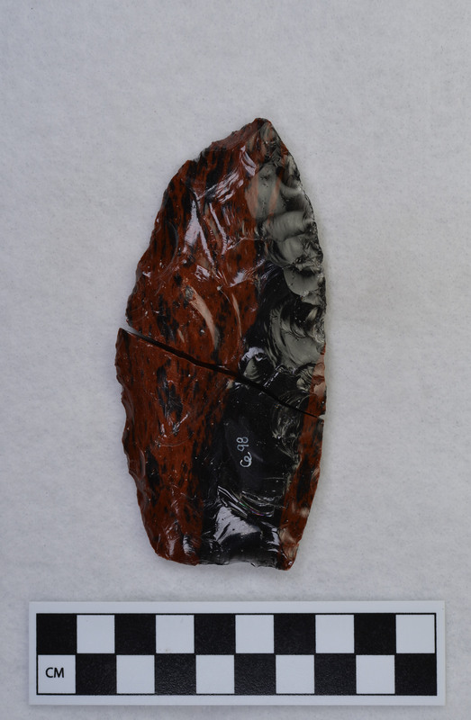 Broken while flintknapping resulting in an end shock fracture. Both pieces are shown as they would mend.