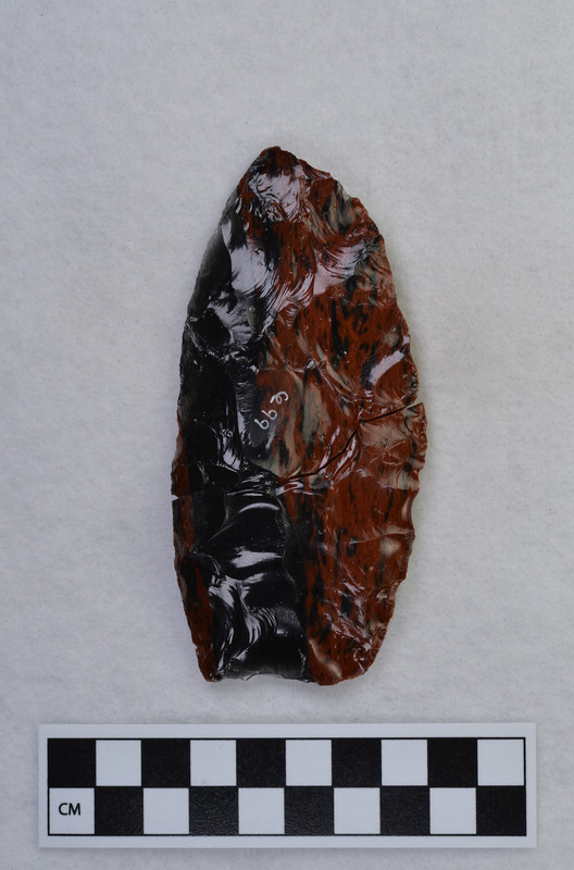 Broken while flintknapping resulting in an end shock fracture. Both pieces are shown as they would mend.