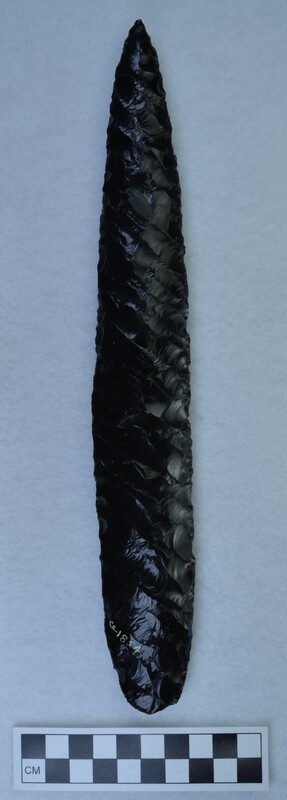 Large, black obsidian biface made using techniques from western Mexico