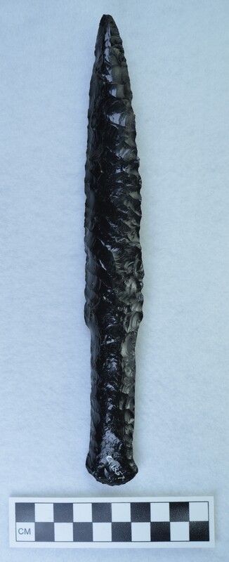 Large, black obsidian dagger made in a style made in Denmark. ground handle