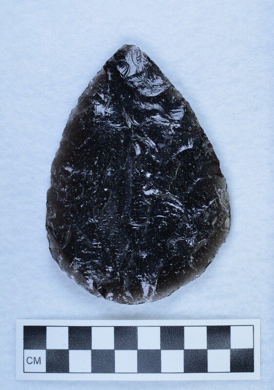 The contents of this box are all bifaces made by Crabtree. They were made of Glass Butte obsidian. They represent a mixture of hammerstone and antler billet construction. (JW)