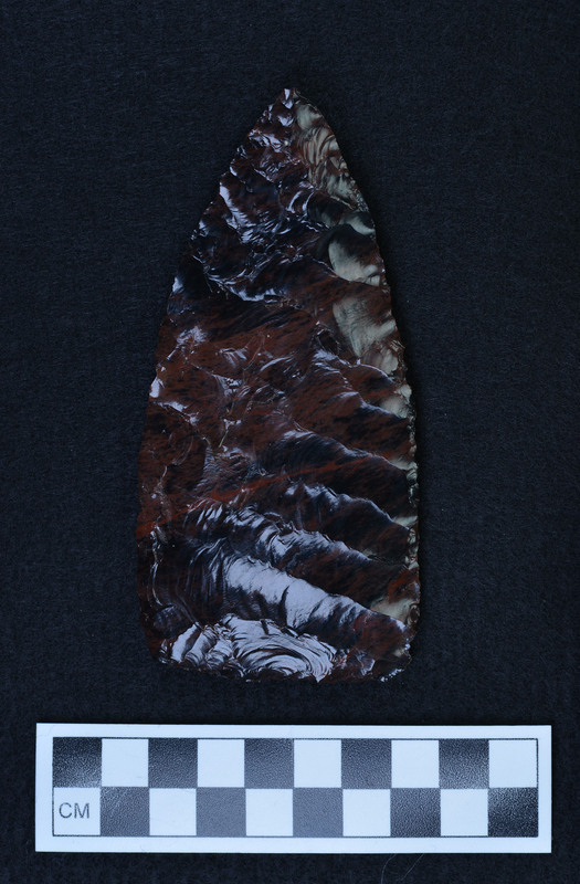 Primary pressure thinning, Flakes were detached using a long handled pressure tool. (JW)