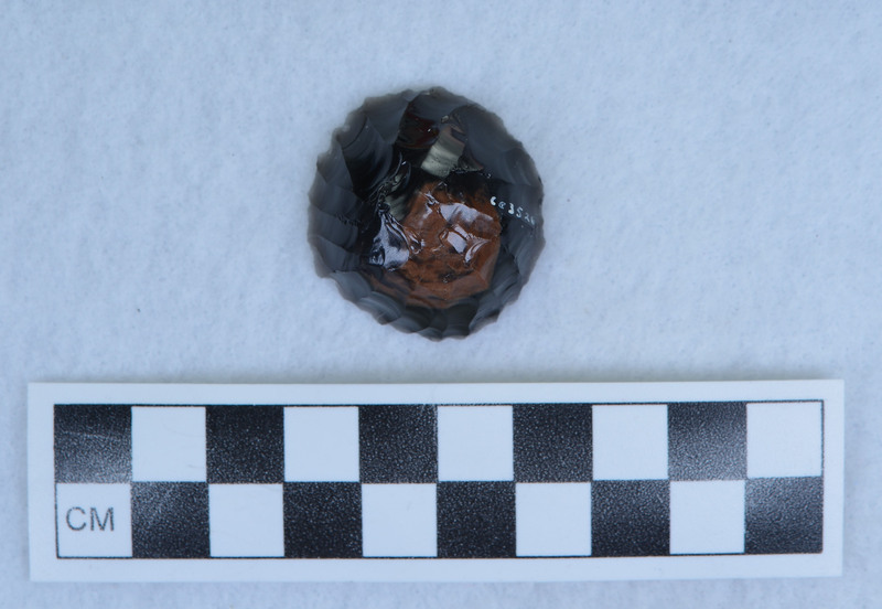 Discoidal, from cut slab "Very nice parallel flaking. (GT) Looks like a microblade core to me. (MAP)"