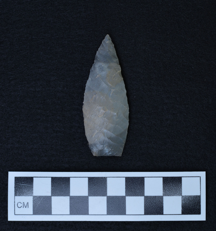 Chevron flaking one face, parallel diagonal other