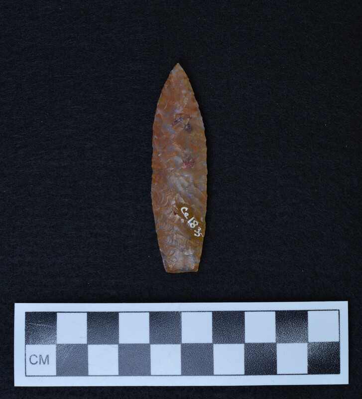 Arco chalcedony projectile point made and signed by Donald E. Crabtree.