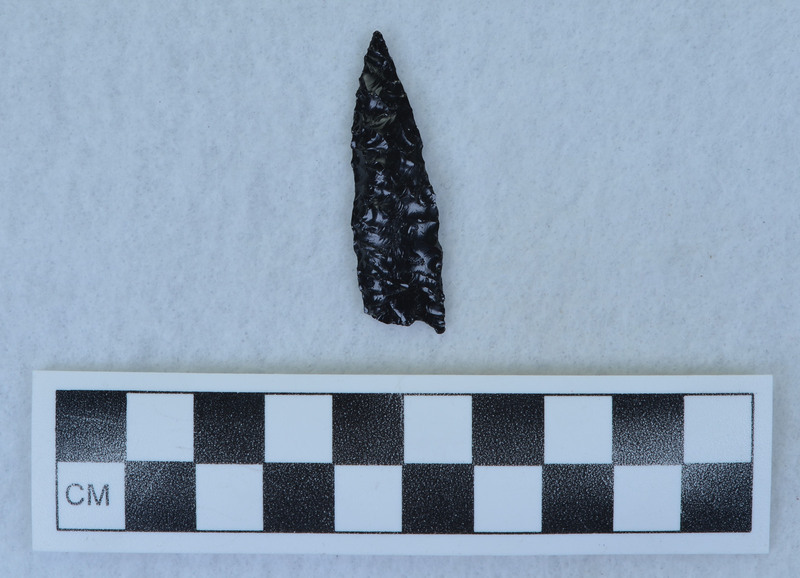 Lanceolate, indented base, 1 ear missing, Diagonal parallel flaked, base thinned by pressure. (GT)