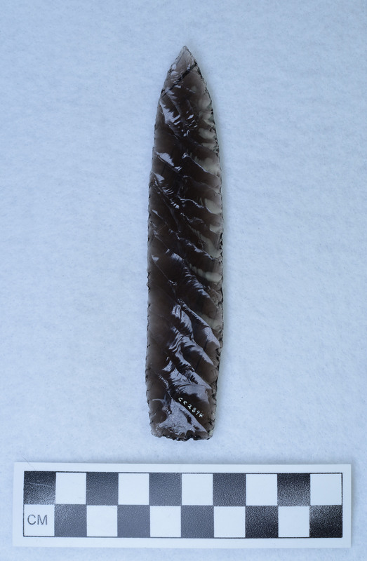 Parallel flaked, one face has narrow flaking, lanceolate style, Other face wide flaking. (GT)