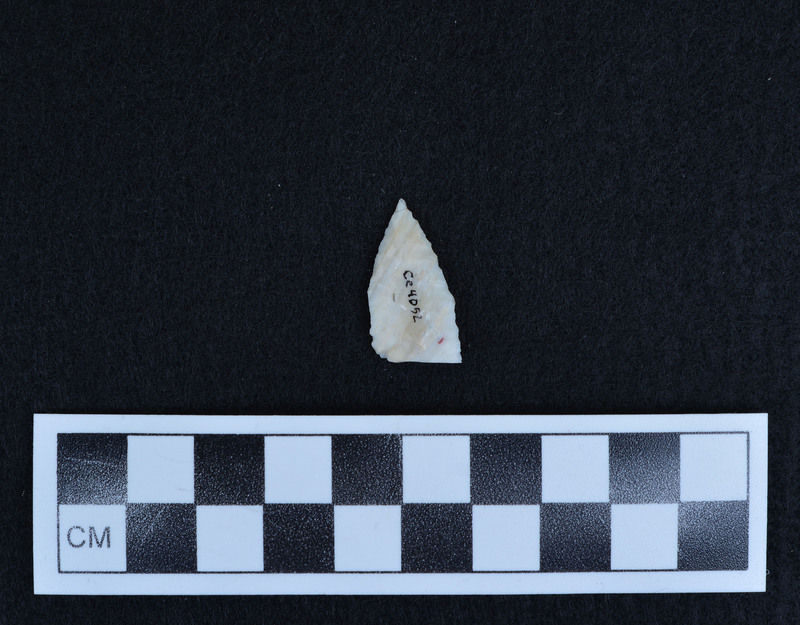 Broken, parallel diagonal flaking, Post-manufacture break, both halves labelled.