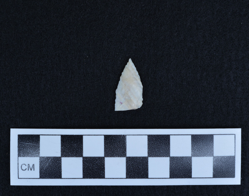 Broken, parallel diagonal flaking, Post-manufacture break, both halves labelled.